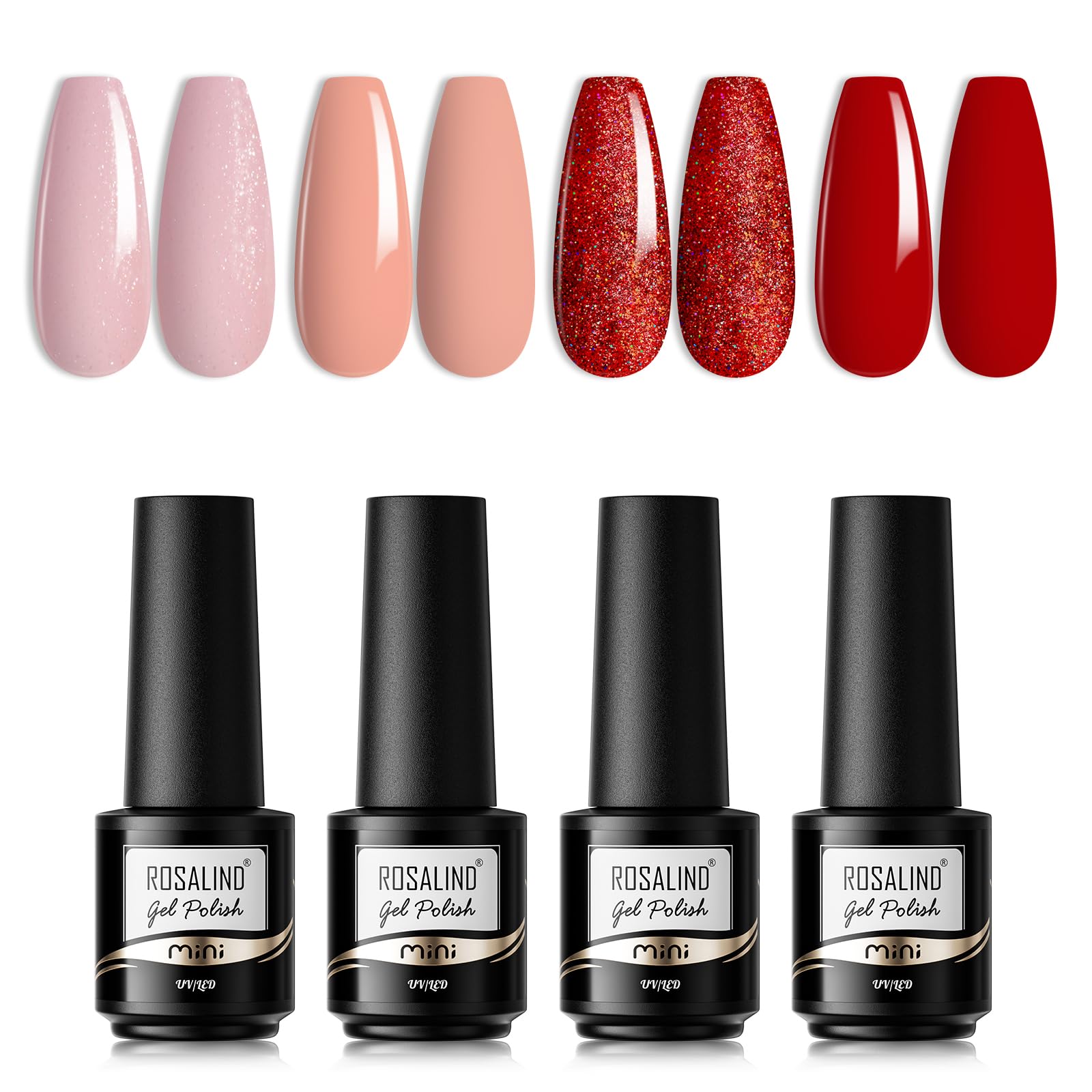 ROSALIND 4 Colors Semi-Permanent Nail Polish, Red Nude Pink Glitter Color Permanent Nail Polish, 5 ml UV Semi-Permanent Nail Gel-image-45