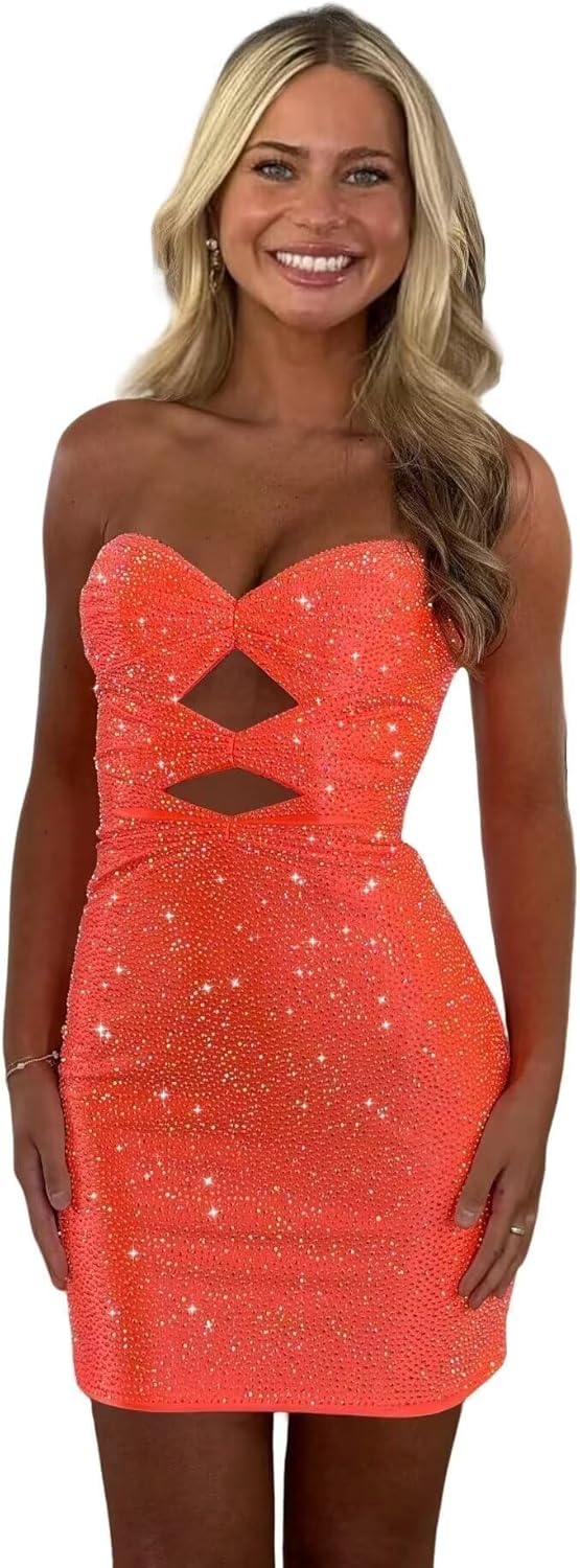 Sparkly Sequin Homecoming Dresses for Teens Strapless Tight Short Cocktail Party Dress 2025