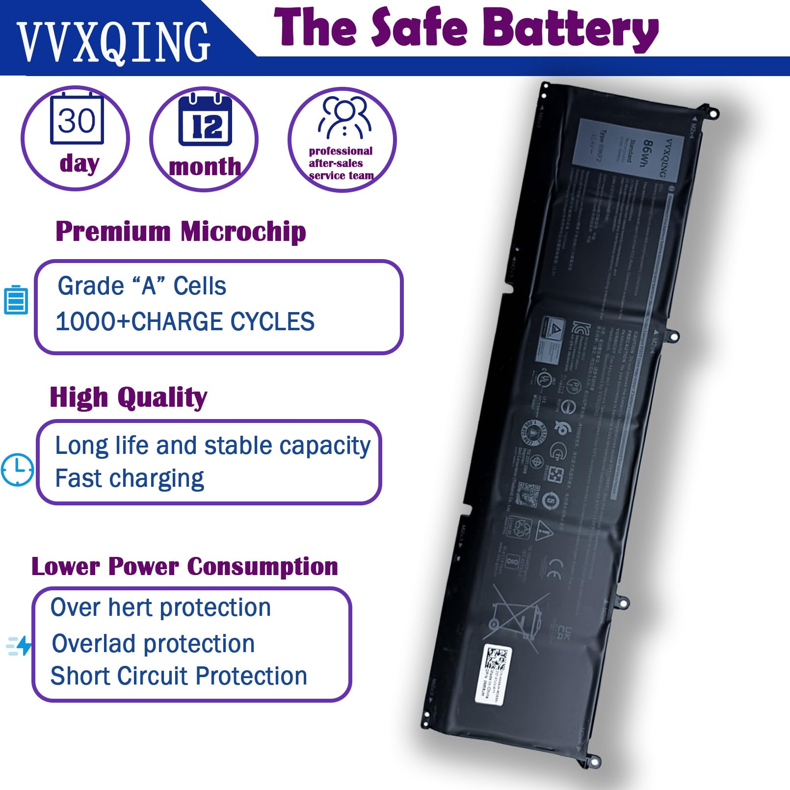 Amazon.com: VVXQING 69KF2 86Wh Laptop Battery Replacement for Dell