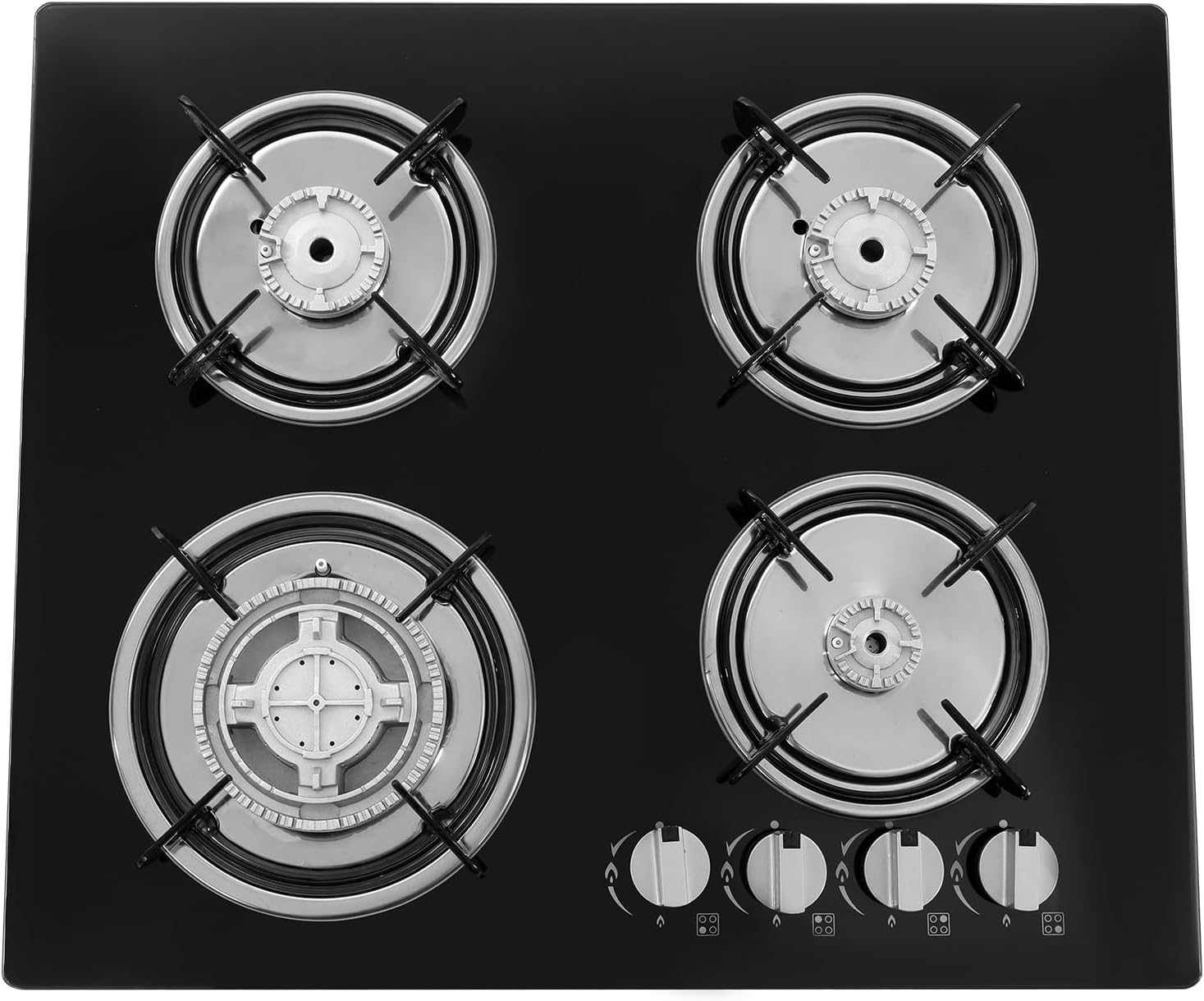 Gas Cooktop 4-Burner Aluminum Gas Stove Top LPG/NG Dual Fuel Auto Ignition Gas Hob Gas Countertop Plug-in Ideal RV Top Stoves for Kitchen Home Apartments (4 Glass Enamelled Hob)