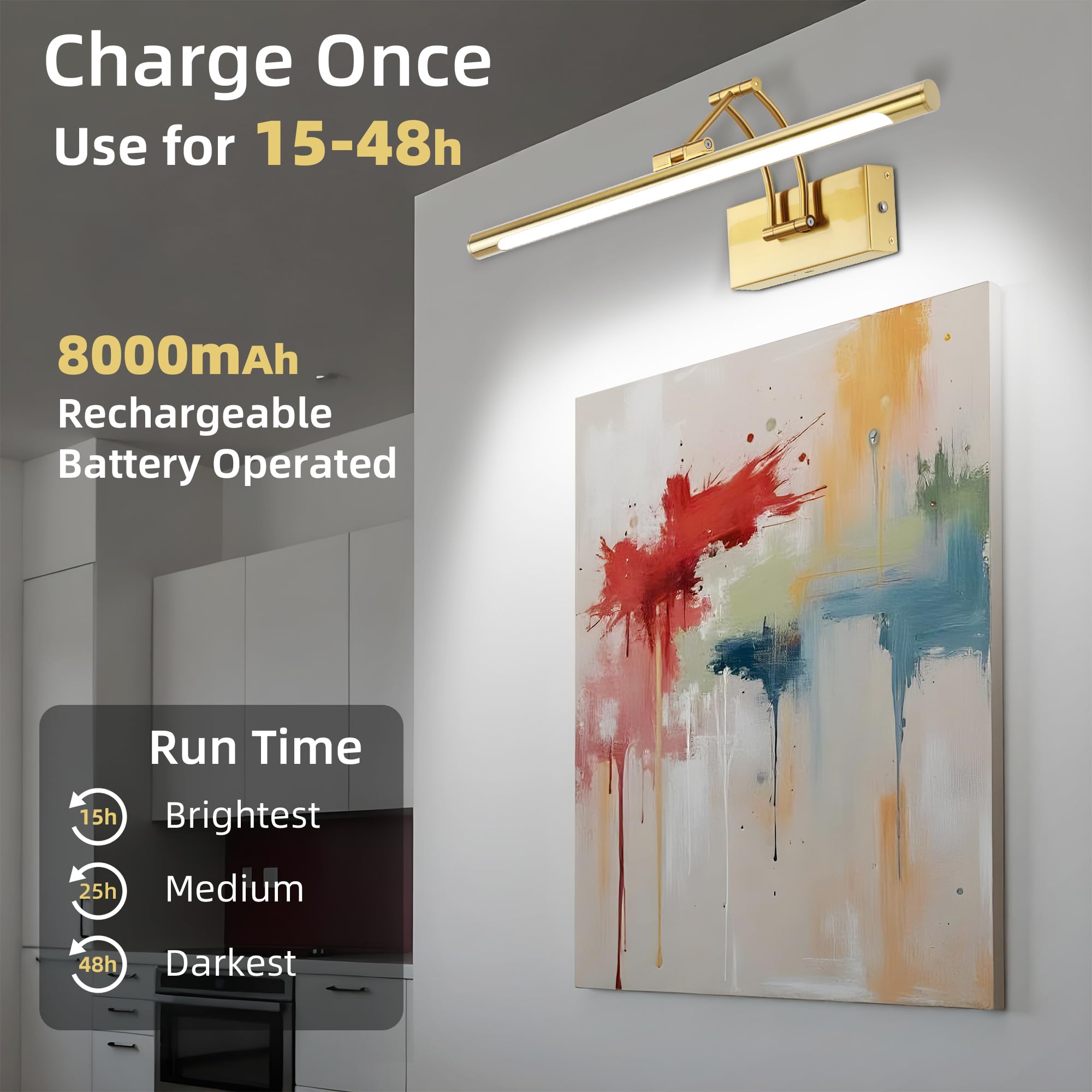 Lampes murales rechargeables en laiton sans fil 8000 mAh 40 cm