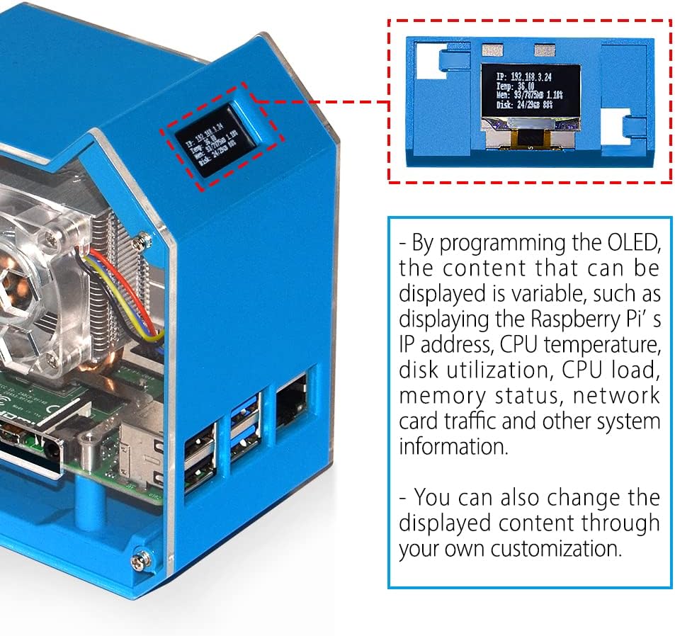 GeeekPi Mini Tower Kit for Raspberry Pi, Pi 4 Case with ICE Tower Cooler, 0.96'' OLED Module, RGB Cooling Fan, Heatsink,GPIO 1 to 2 Expansion Boardfor Raspberry Pi 4B