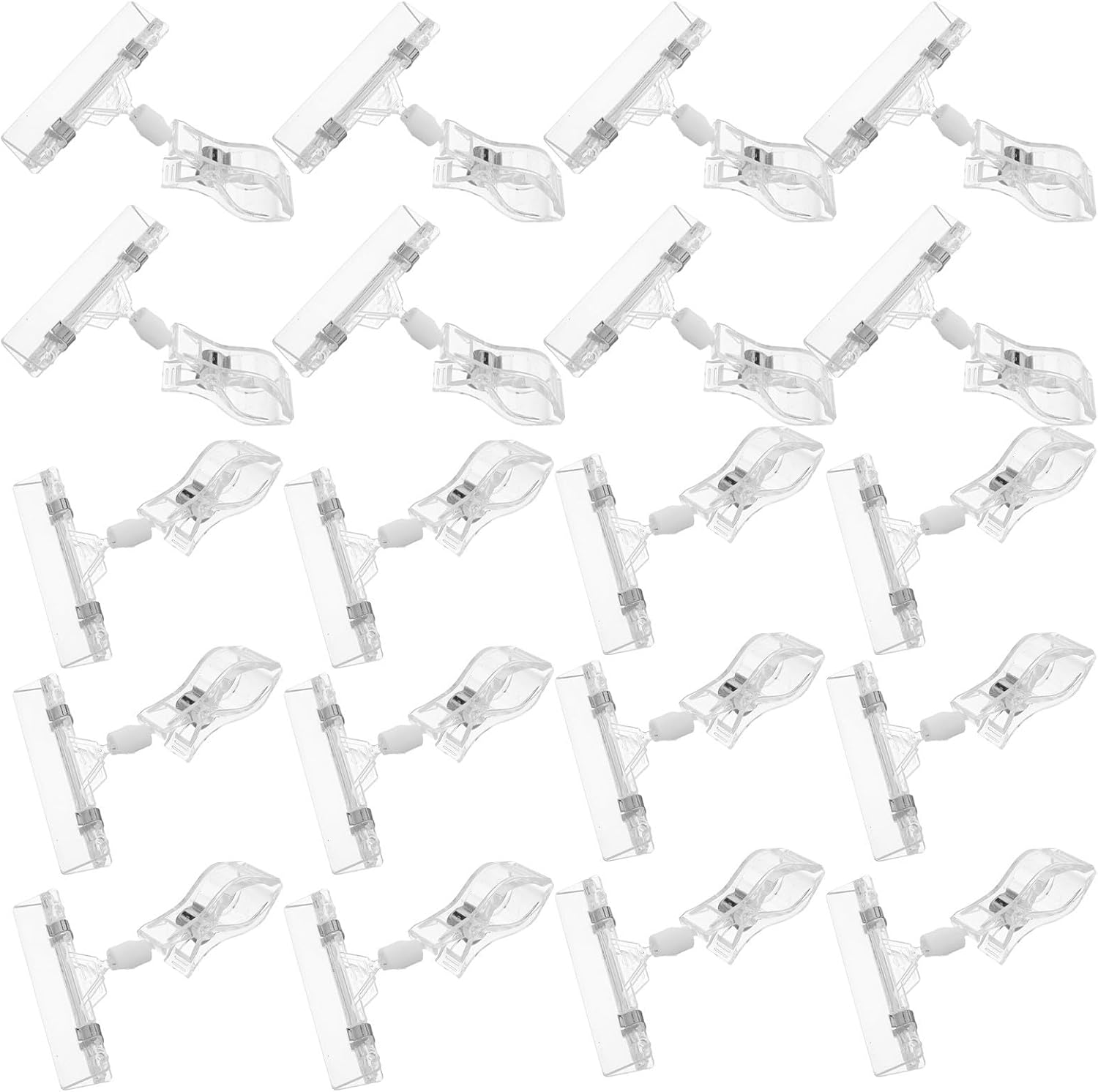 Double Sided Plastic Price Tag Clips and Anti-slip Base 20pcs with Wide Mouth Elastic Clamp Slot Rotatable Sign Holder Clips for Daily Management Tasks and Supermarket Racks