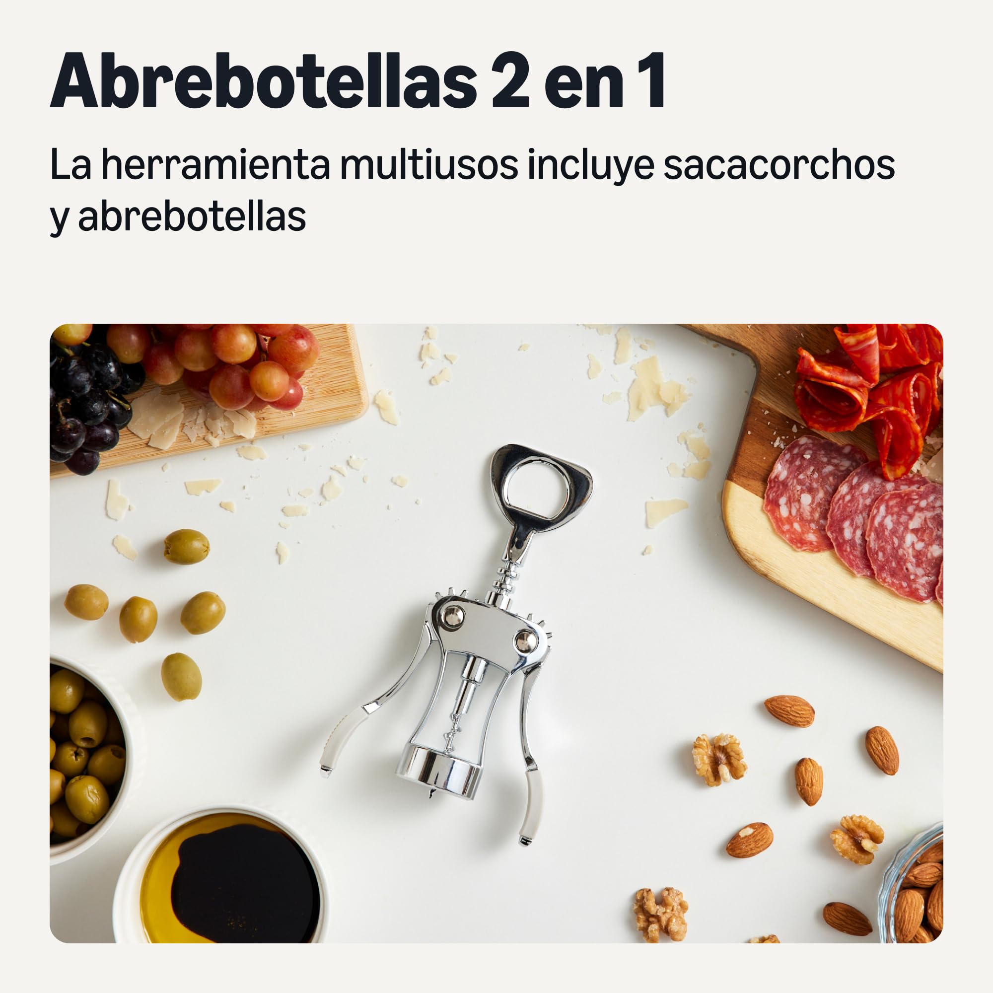 Amazon Basics Sacacorchos y Abrebotellas 2 en 1, Tamaño Único, Aleación de Zinc