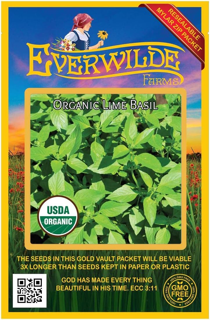 Everwilde Farms - 1/4 Lb Organic Lime Basil Herb Seeds - Gold Vault