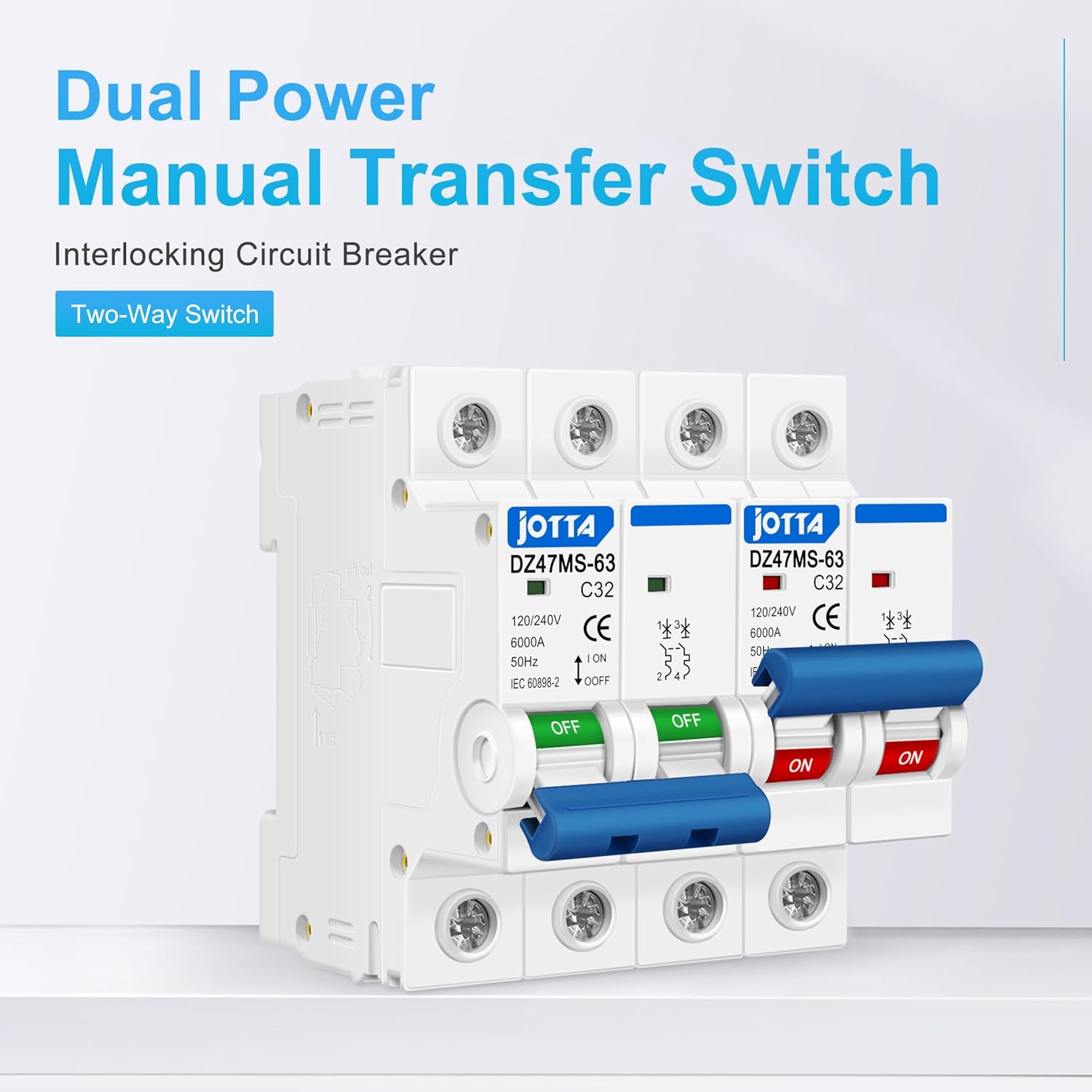 JOTTA MTS Manual Transfer Switch Dual Power Circuit Breaker 32A (Dual 2-Pole, 32 amp, DZ47MS-63)