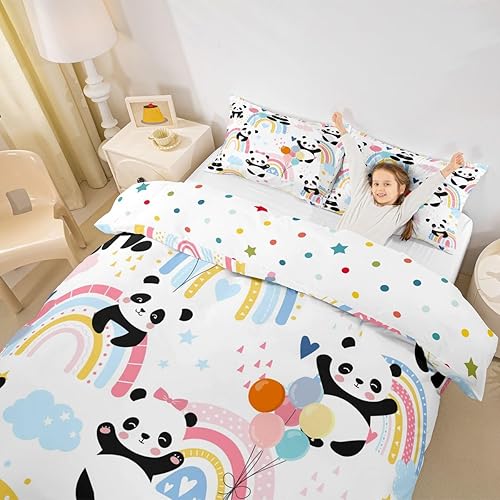 Miniatura 2 de Juego de funda de edredón de panda lindo para niños, tamaño matrimonial, funda de edredón con estampado de animales de dibujos animados Kawaii