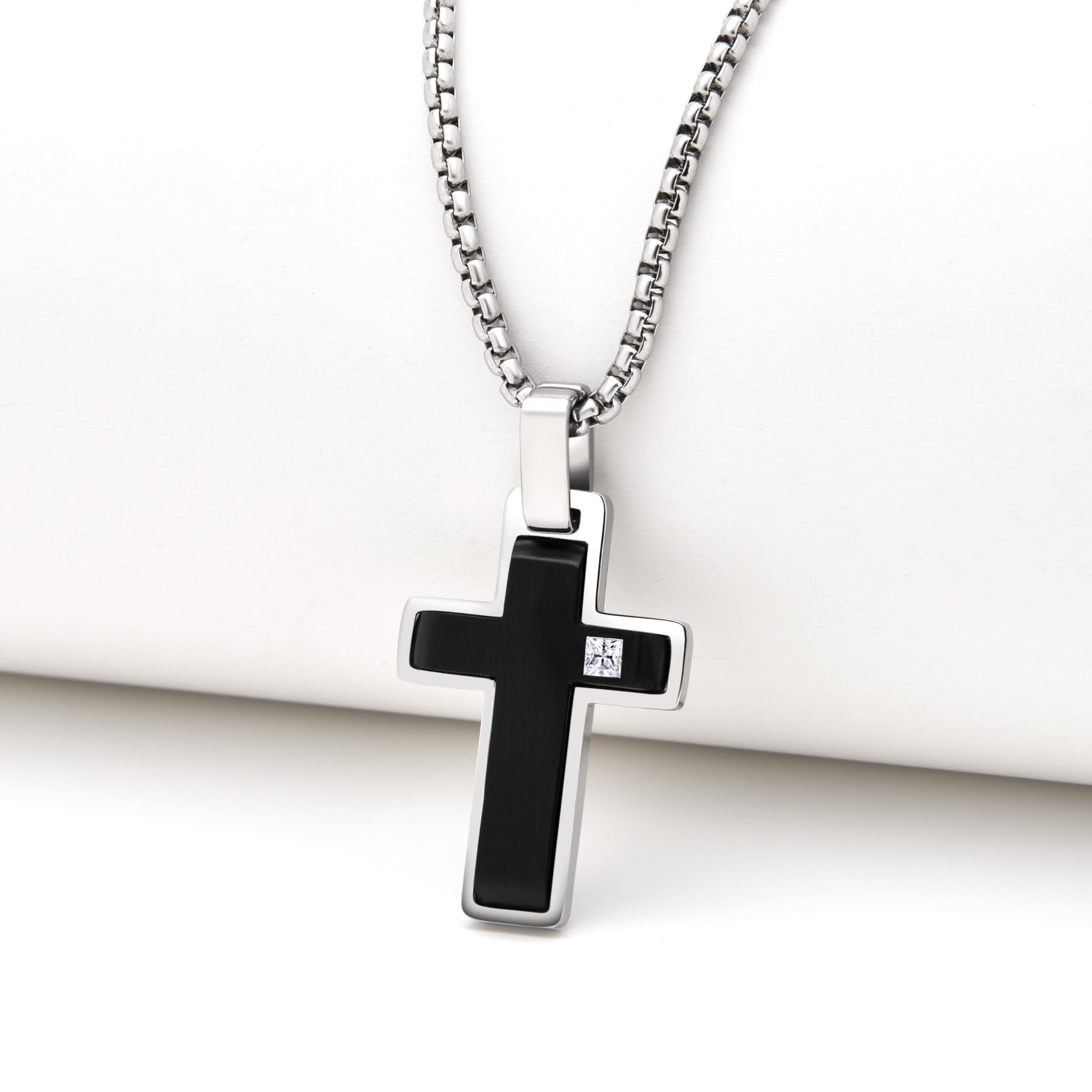 Dada Gioielli - Collana Croce Zircone Brillante Laterale Stile Satinato Diamantato 45+5cm