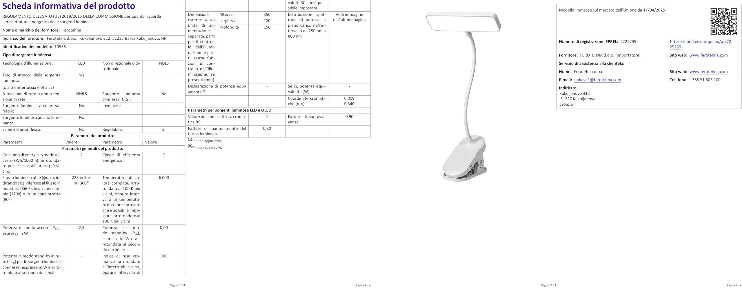 Ventilatore A Soffitto Con Luce LED Dimmerabile E Telecomando - 4 Pale Pieghevoli - 3 Temperature Colore (3000K-6500K) - 4 Velocità - 3