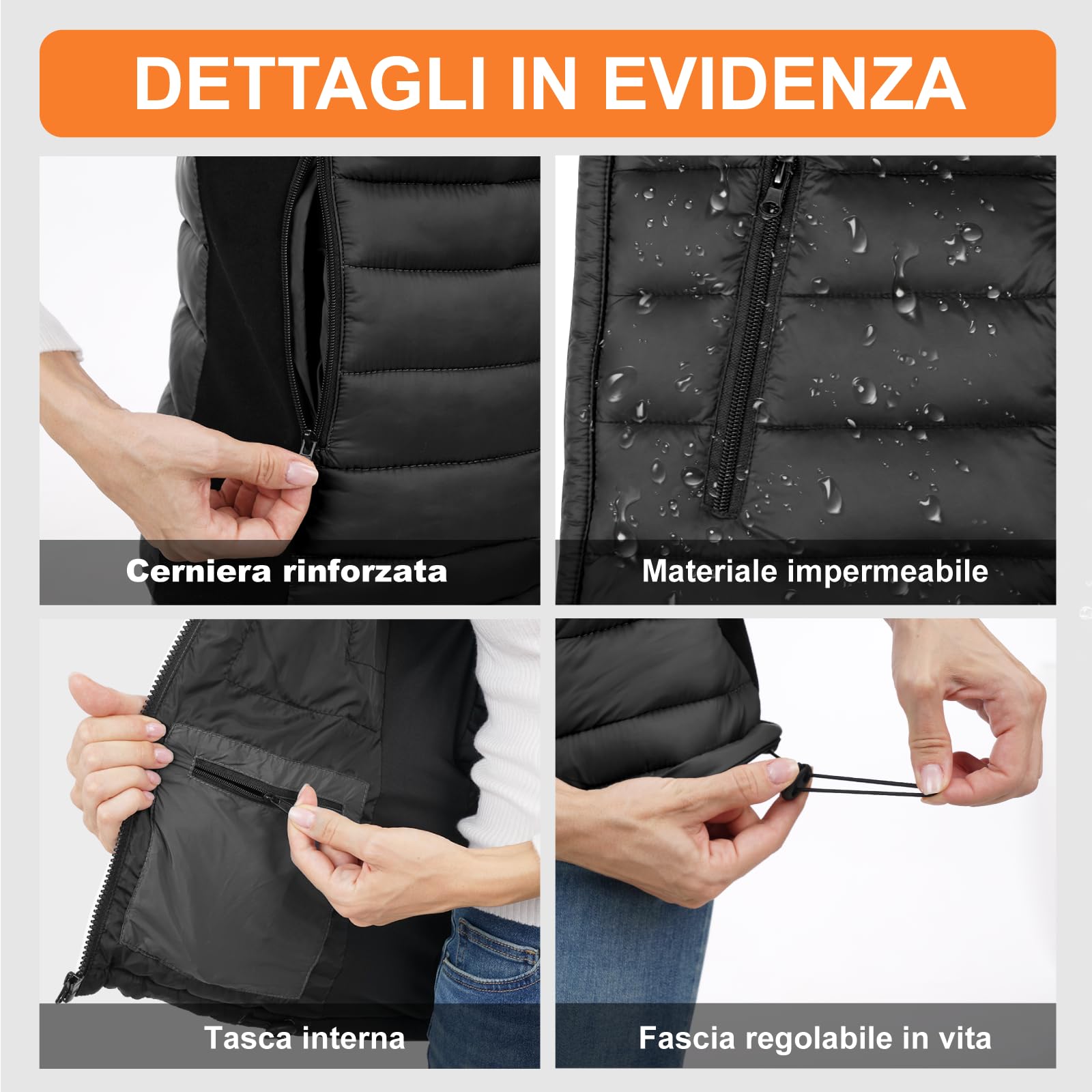 seenlast Gilet Riscaldato Donna, Giubbotto Riscaldato Donna con Batteria da 10000 mAh, Elettrico Gilet Riscaldante Leggero con 4 Zone di Riscaldamento, 3 Temperatura Regolabile, Lavabile in Lavatrice