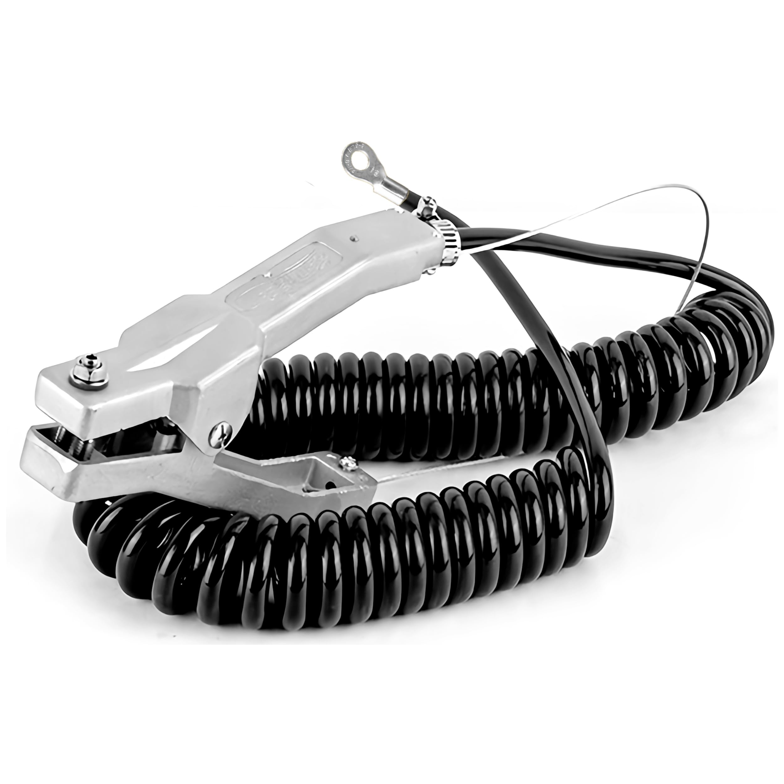 Pince de câble de terre, fil de terre spiralé de 5 m, pince de mise à la terre antistatique en alliage d'aluminium, avec 3 clous en acier inoxydable, capacité de mâchoire de 23 mm, pour