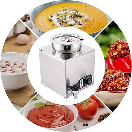 Miniatura 9 de Calentador de sopa eléctrico, calentador de alimentos comercial de 4.2 cuartos con grifo, olla de sopa de encimera de acero inoxidable 86-185 ℉