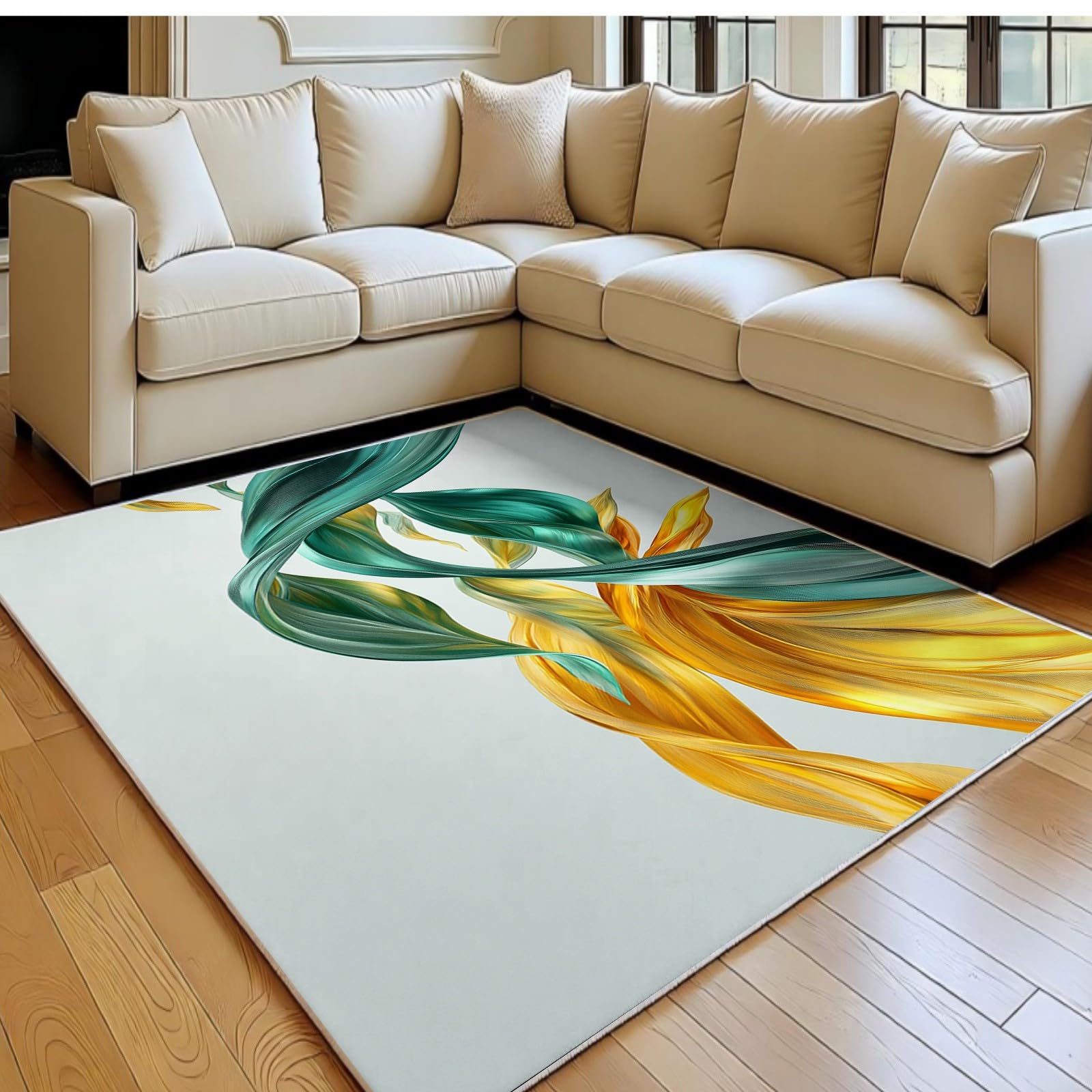 Tapis enfant 180 x 270 cm à lignes abstraites vertes pour salon et chambre