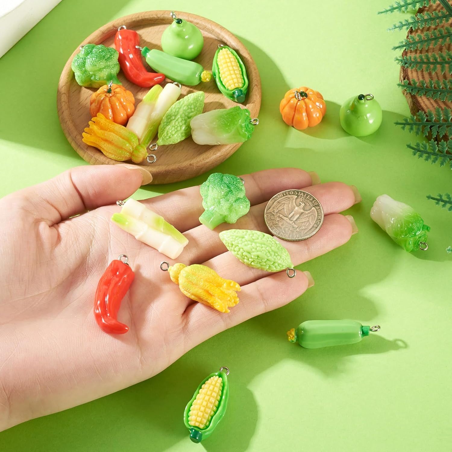 Beadthoven 20Pcs Vegetable Resin Charms 3D Imitation Food Charms Pumpkin Red Pepper Corn Broccoli Dangle Beads Food Pendants with Platinum Loops for DIY Jewelry Making Earrings Keychain Necklaces - Image 5