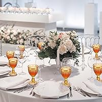 Vista 4 de Bokon Juego de 12 copas de vidrio ámbar de 10 onzas de alto transparente, copas de agua vintage, diseño de diamante en relieve, cristalería