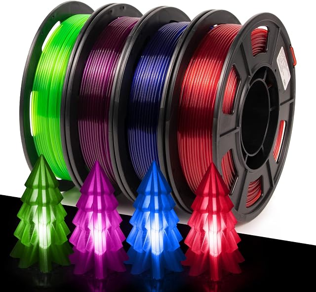 IEMAI PETG Filament 1.75mm, 3D Prtiner Filament PETG, Multicolor Combination PETG 250g*4 Spool, Transparent PETG Filament Set, Red/Blue/Purple/Fluorescent Green, PETG 1.75 Filament