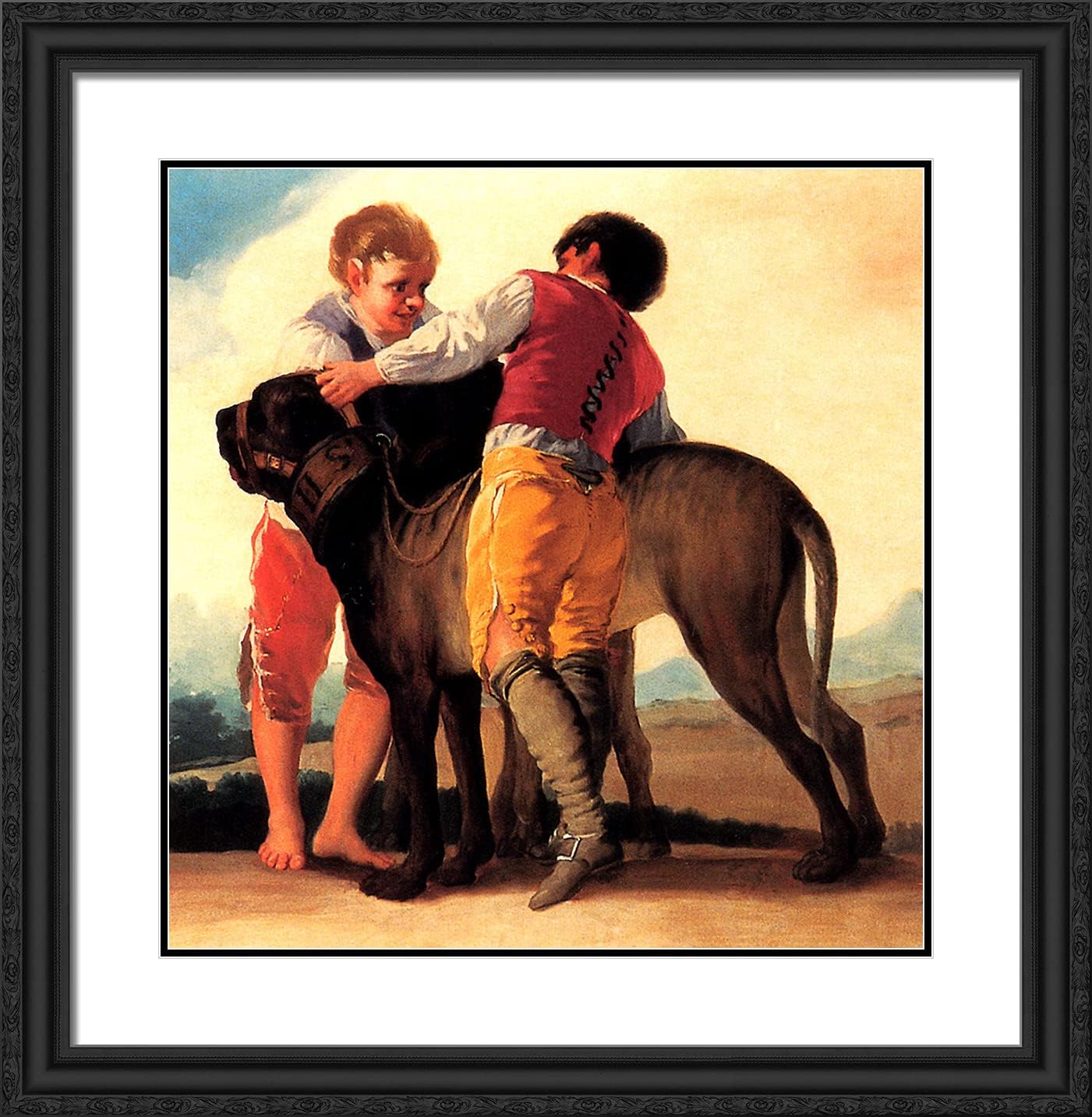 ArtDirect Goya, Francisco 20x20 Black Ornate Framed Art Print with Double Matting Titled: Boys With Mastiff