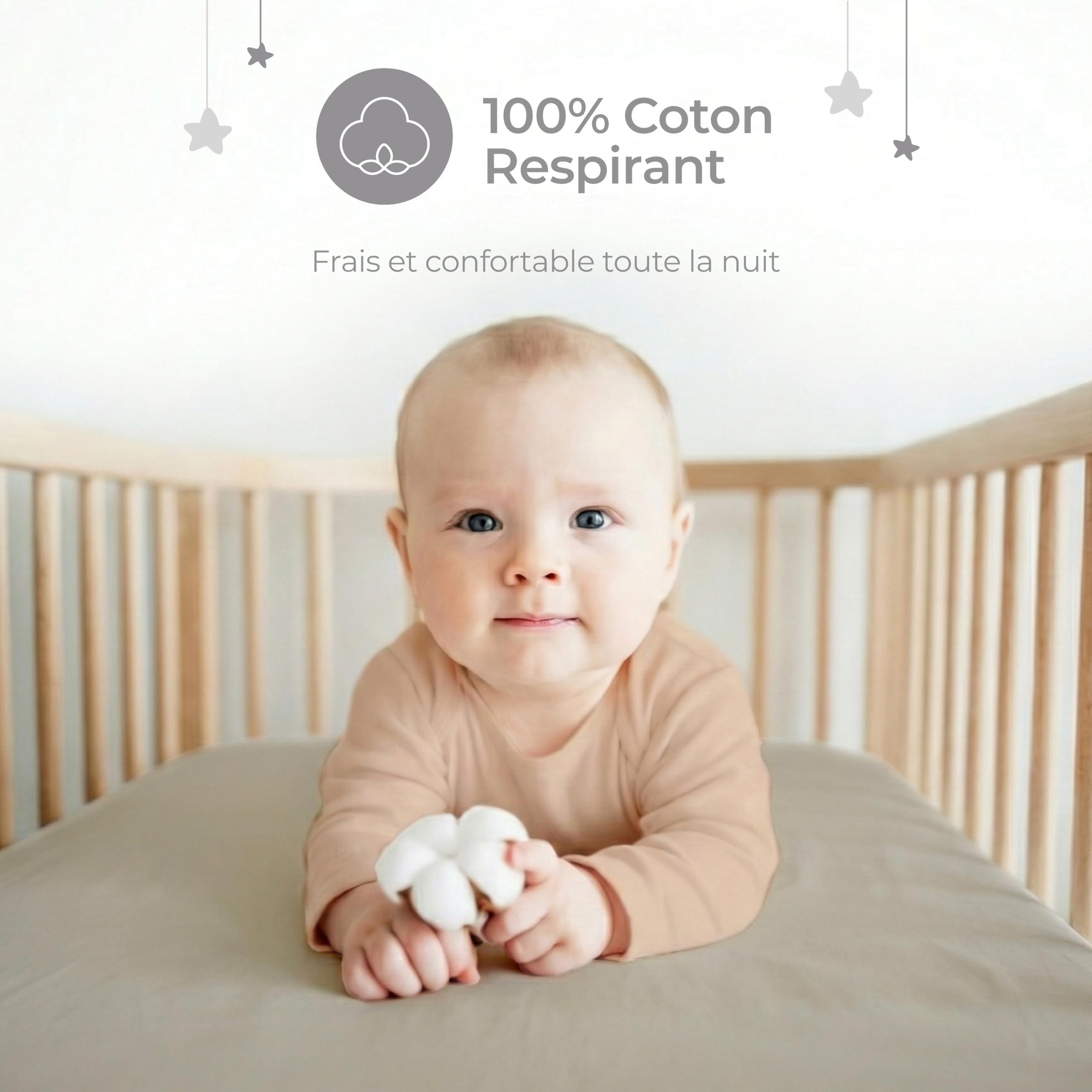 Dreamzie Lot de 2 Drap Housse 70x140 cm - Coton certifié Oeko-Tex - Draps pour lit bébé & Enfant, adaptés aux Matelas 70x140 cm - Gris/Blanc