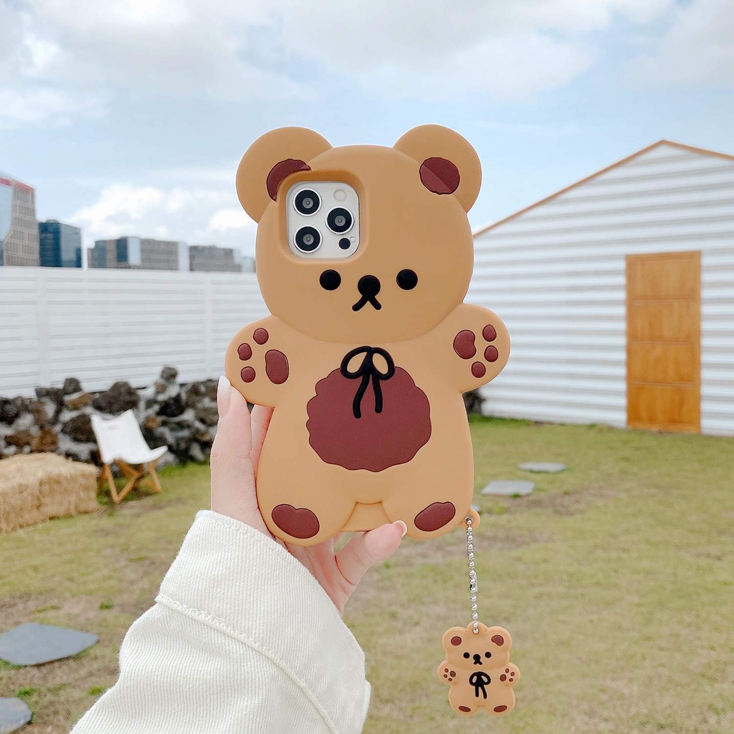 Yatchen Bear Case Compatible with iPhone 17,Kawaii Phone Cases Cute 3D Cartoon Teddy Bear with Keychain Women Girls Soft Silicone Shockproof Cover for iPhone 17 - Image 2