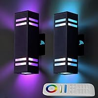 Vista 8 de Luces de arriba y abajo para exteriores, luces de pared RGB que cambian de color al aire libre con sensor de fotocélula del atardecer al amanecer