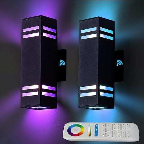 Miniatura 8 de Luces de arriba y abajo para exteriores, luces de pared RGB que cambian de color al aire libre con sensor de fotocélula del atardecer al amanecer,