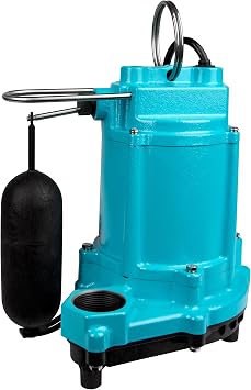Little Giant 6EC-CIA-SFS 1/3 HP, 115-Volt, 3180 GPH Automatic Cast Iron Submersible Sump/Effluent Pump with Polypropylene Base, Integral Snap-Action Float Switch and 20-Ft. Cord, Blue, 506804