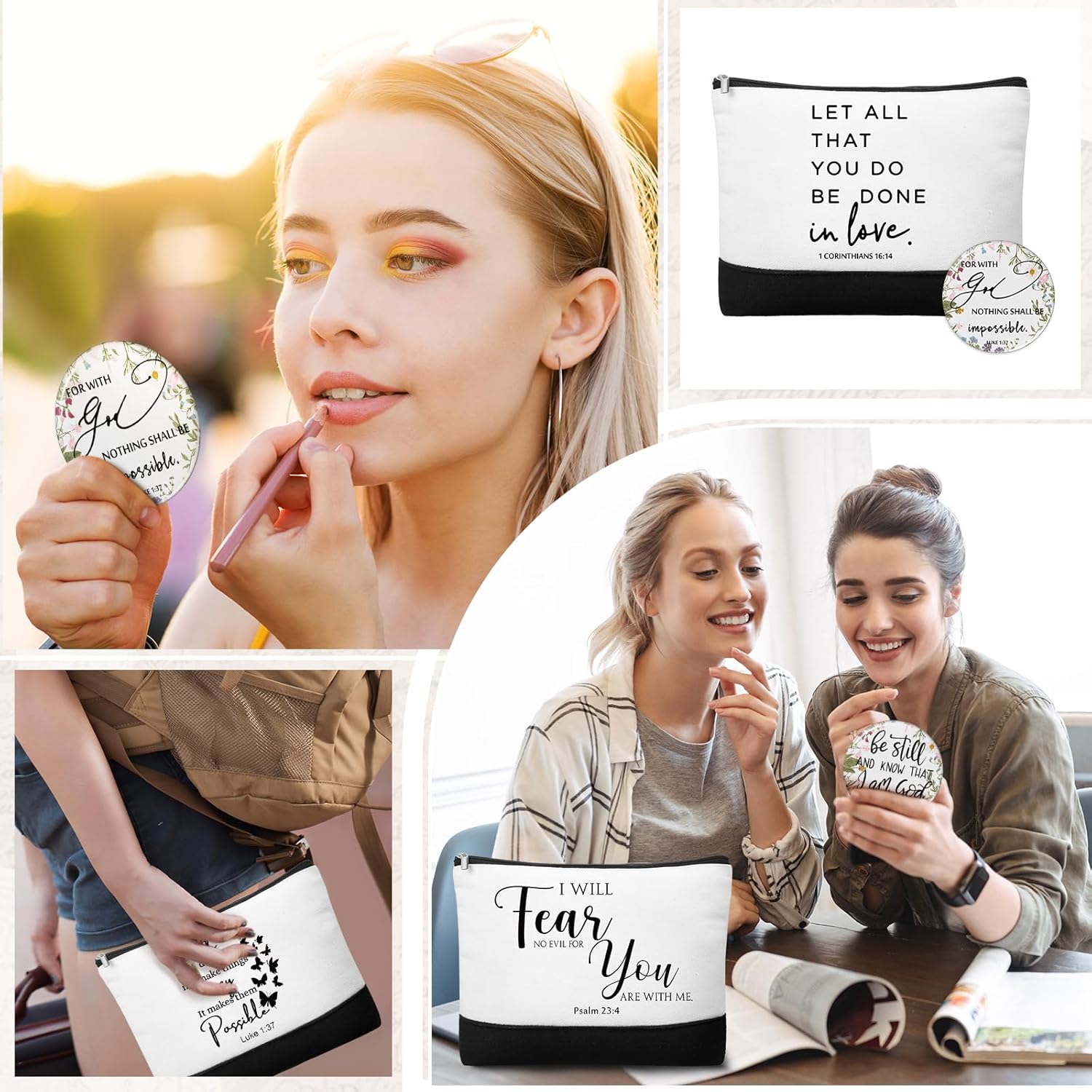 Kacctyen 20 Pcs Christian Gift Bulk 10 Inspirational Canvas Bible Verse Makeup Bag 10 Religious Compact Mirrors for Women Mother Pastor Easter Church Gifts Employee Appreciation Gift(Classic) - Image 5