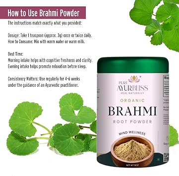100% Organic Brahmi Powder, 8oz | Ayurvedic Bacopa Monnieri, Memory & Focus Support, Nervous System Care, Nootropic Brain Support, Tin Box
