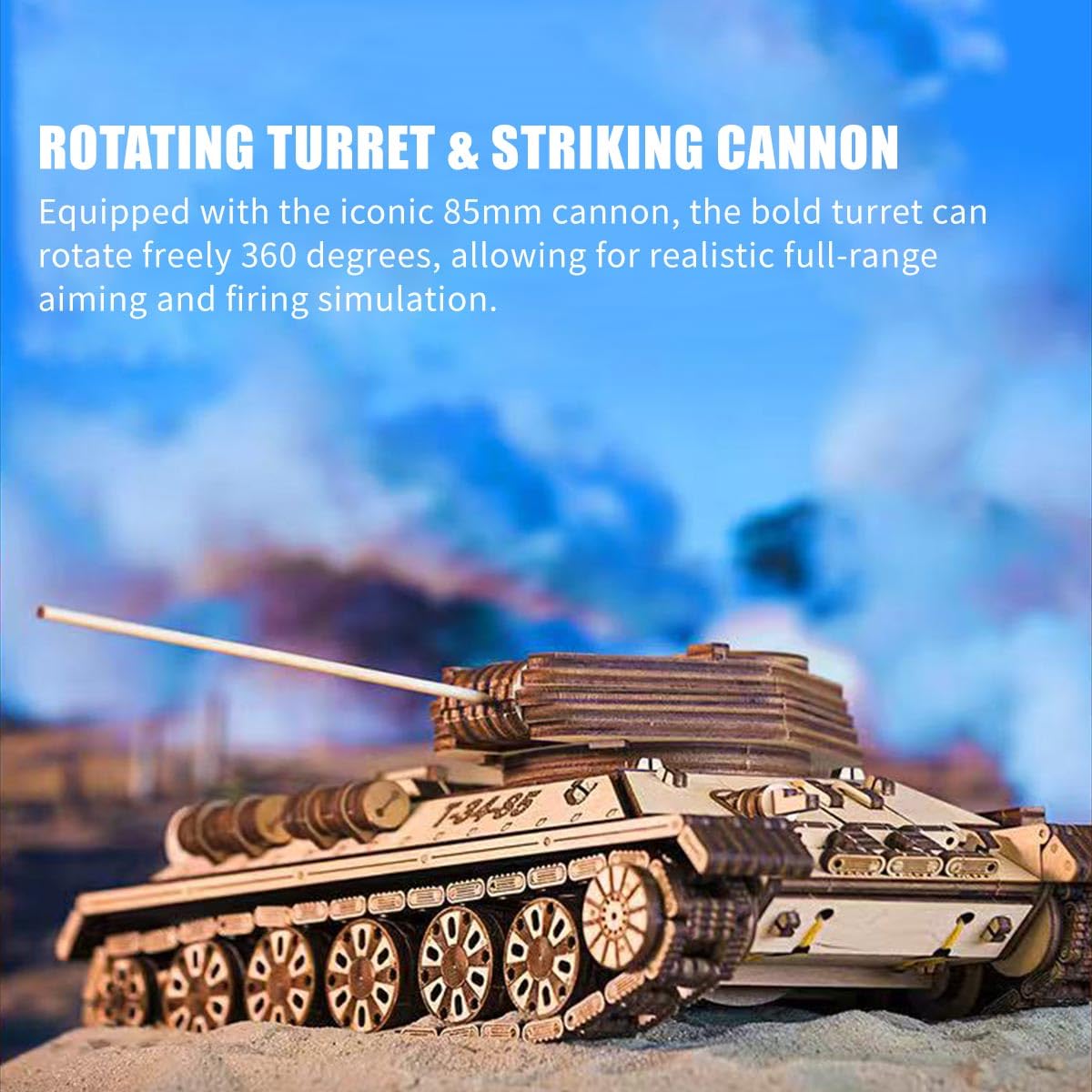 3D Holzpuzzle für Erwachsene, Mechanisch Militär T-34-85 Panzer 3D Holz Modell Bausatz, 965 Teile Holzpuzzle Panzer 3D Puzzle Holz Tank Handwerk Spielzeug Geschenk -KIT