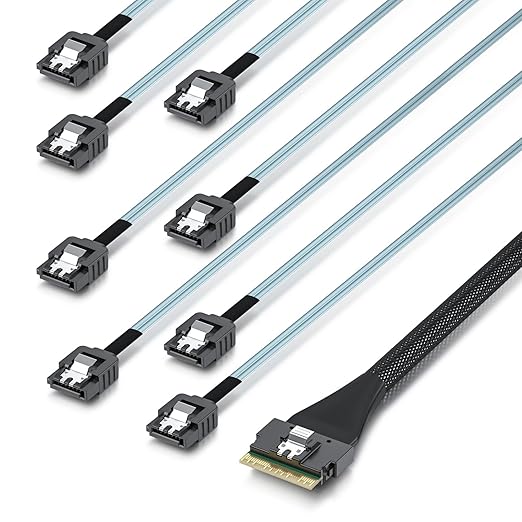 Cable 10Gtek SlimSAS 8i a 8xSATA SFF-8654 para Servidor 1m miniatura 2