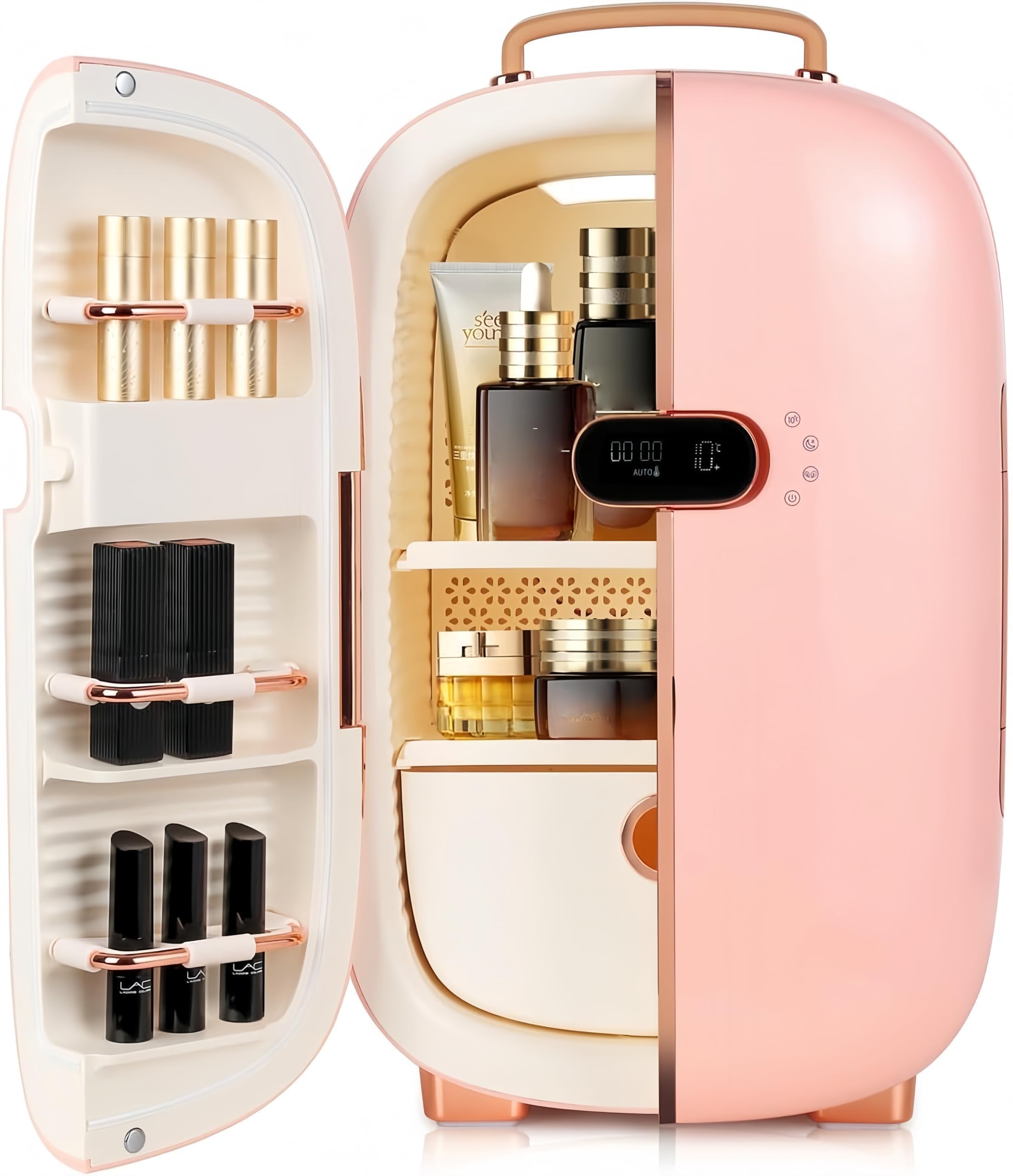 KFO Mini Nevera de Belleza para Cosméticos - 12L Capacidad, 20dB Silencioso, Portátil con Asa, Función Frío y Secado, Ideal para Maquillaje y Cuidado de la Piel