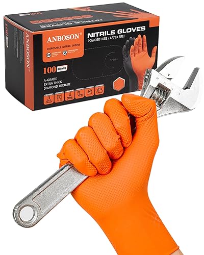 Guantes de nitrilo desechables de 10 mil de goma naranja resistente a los productos químicos, guantes de mecánico resistentes, sin látex, agarre de