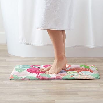 Flamingo Tropical Bath Mat Rug for Bathroom Floor Plush Mats Small Bathmats Soft Washable Non Slip Absorbent Shower Carpet Kitchen Sink Rugs Bathroom Decor Accessories
