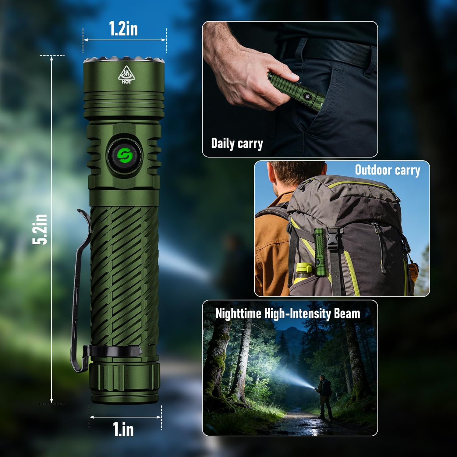 Rechargeable EDC Tactical Flashlights 2200 High Lumens Small LED Pocket Flashlight 1312FT Long Range for Camping,Hiking,Emergency
