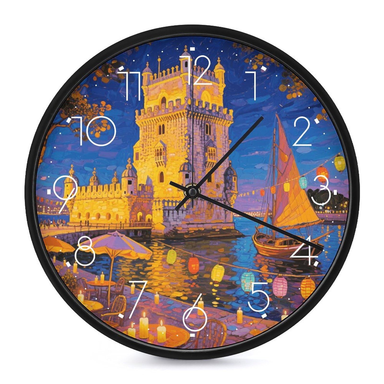 Horloge murale silencieuse pour cuisine et salon Lisbonne Belem pendule décorative moderne