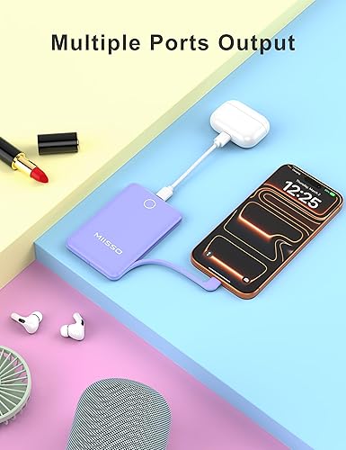 Miniatura 3 de 10000mAh compatible con iPhone 151617 y Android, cargador portátil delgado con cable integrado, cargador de batería externa de viaje para teléfono,