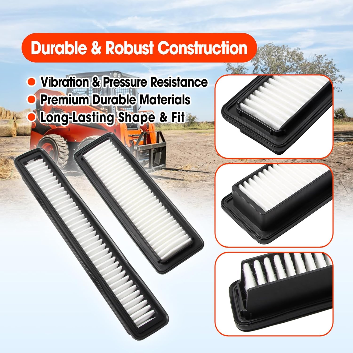 Cabin Air Filter Fit for Kubota Skid Steer SSV75C SSV75PC SSV65C SSV65PC Outer Filter Replace V1311-39850 and Inner Filter Replace V1311-39810