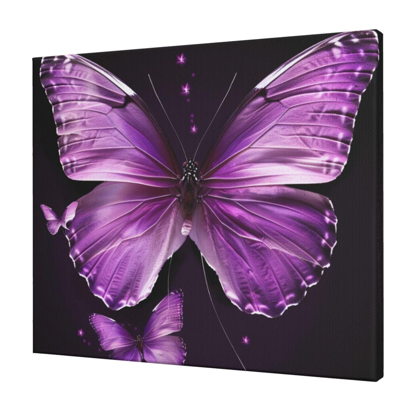 YKLJG Lovely Purple Butterfly Printed Wall Art Canvas Prints 60x50 CM Wooden Framed Picture Painting Artwork for Bedroom Kitchen Home Office Decor