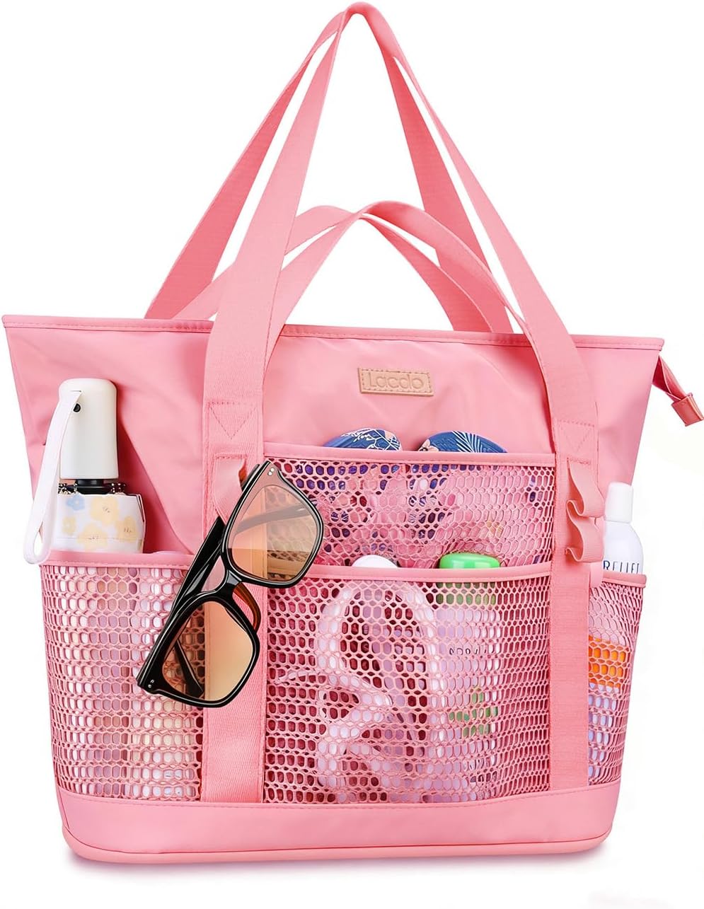 Lacdo Beach Bag for Women, Beach Tote Bag for Women, Waterproof Sandproof Foldable Pool Bag for Beach Vacation Pool Travel