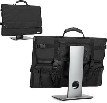 CURMIO Rolling PC Carrying Case, Double Layers Desktop Tower Travel Bag, Universal 24 Computer Monitor Bag with Rubber Handle and Pockets, Black