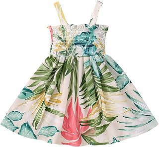 Baby Girls Strappy Dress Toddler Sleeveless Floral Prints Summer Beach Party Princess Dress Sundress for Sundress