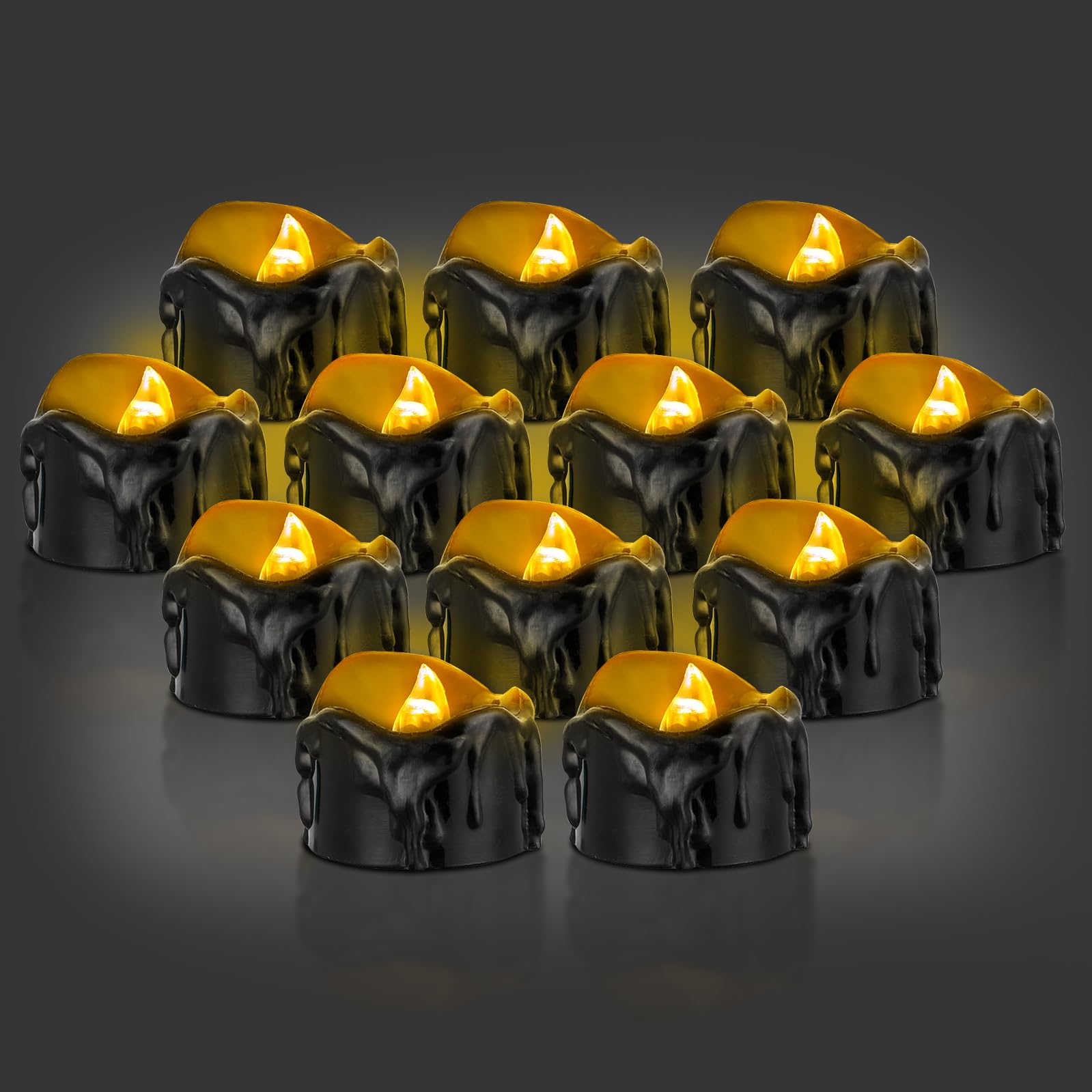 12 Candele LED Nere Senza Fiamma – Effetto Fiamma Tremolante, A Batteria, Per Halloween, Natale, Matrimonio E Decorazioni