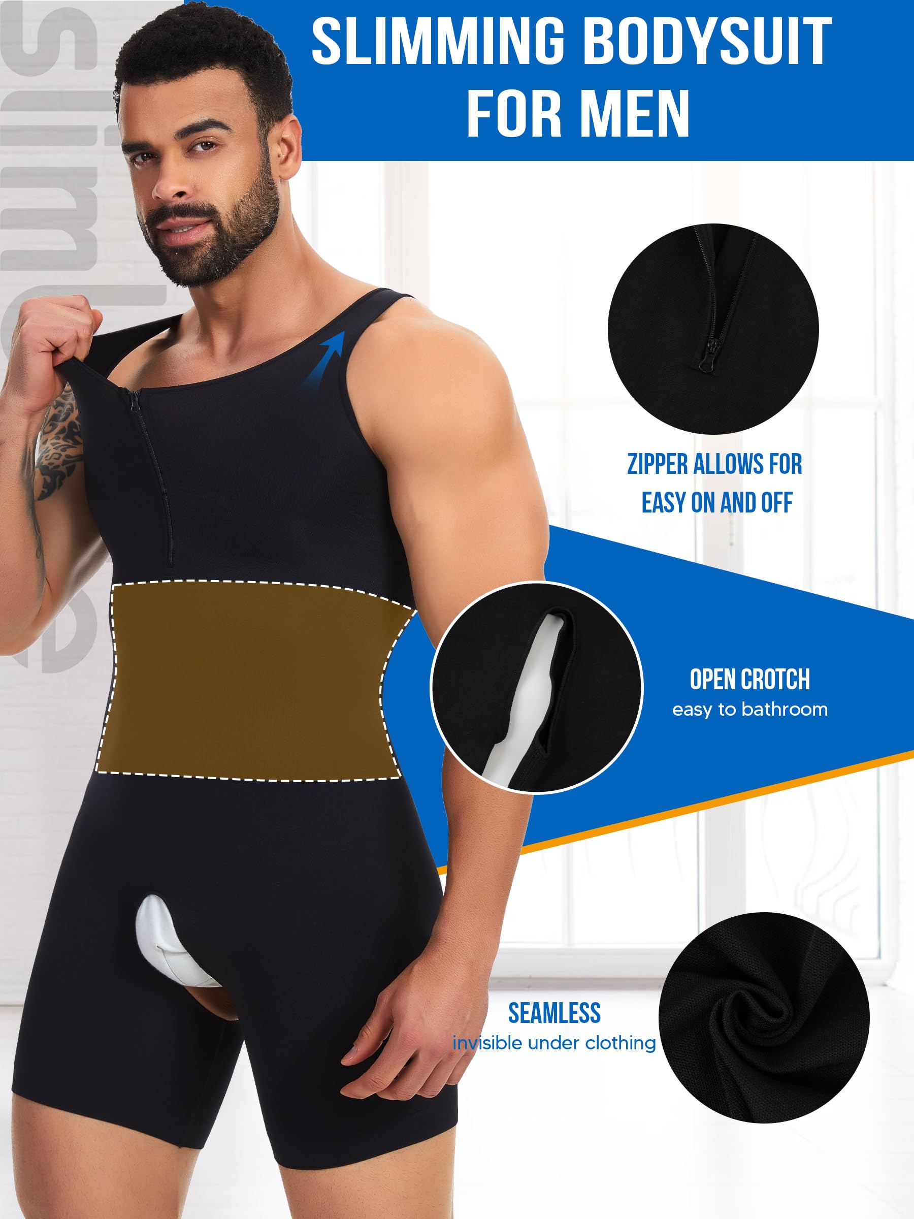 SLIMBELLE Body moldeador para hombre, camiseta sin mangas con control de abdomen, moldeadora de cuerpo completo, camiseta de compresión sin costuras, ligera