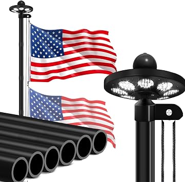 Heavy Duty Flag Pole for Outside House with Solar Light 25FT 14 Gauge