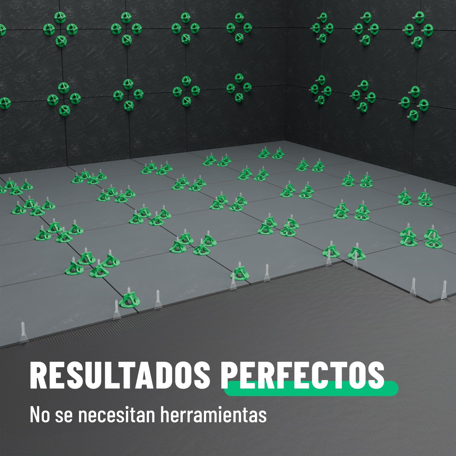 greate Sistema de Nivelación para Azulejos 250 Piezas 2mm | Set de cuñas para alicatado con 100 Lengüetas, 100 Tapas Rosca y 50 Crucetas - niveladoras suelo, niveladores azulejos