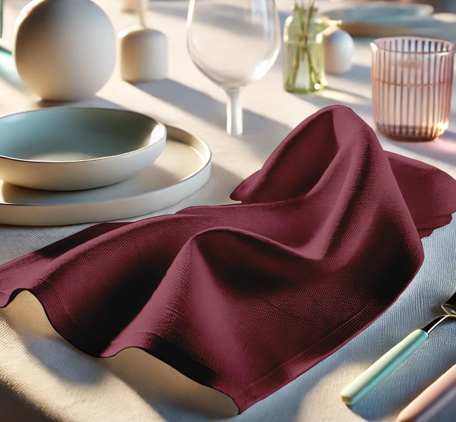 Luxury Cotton Twill Napkins - Set of 12, 20-Inch Red Solid Color, Premium Thick Cloth Napkins for Elegant Dining & Special Occasions - Soft, Absorbent & Machine Washable