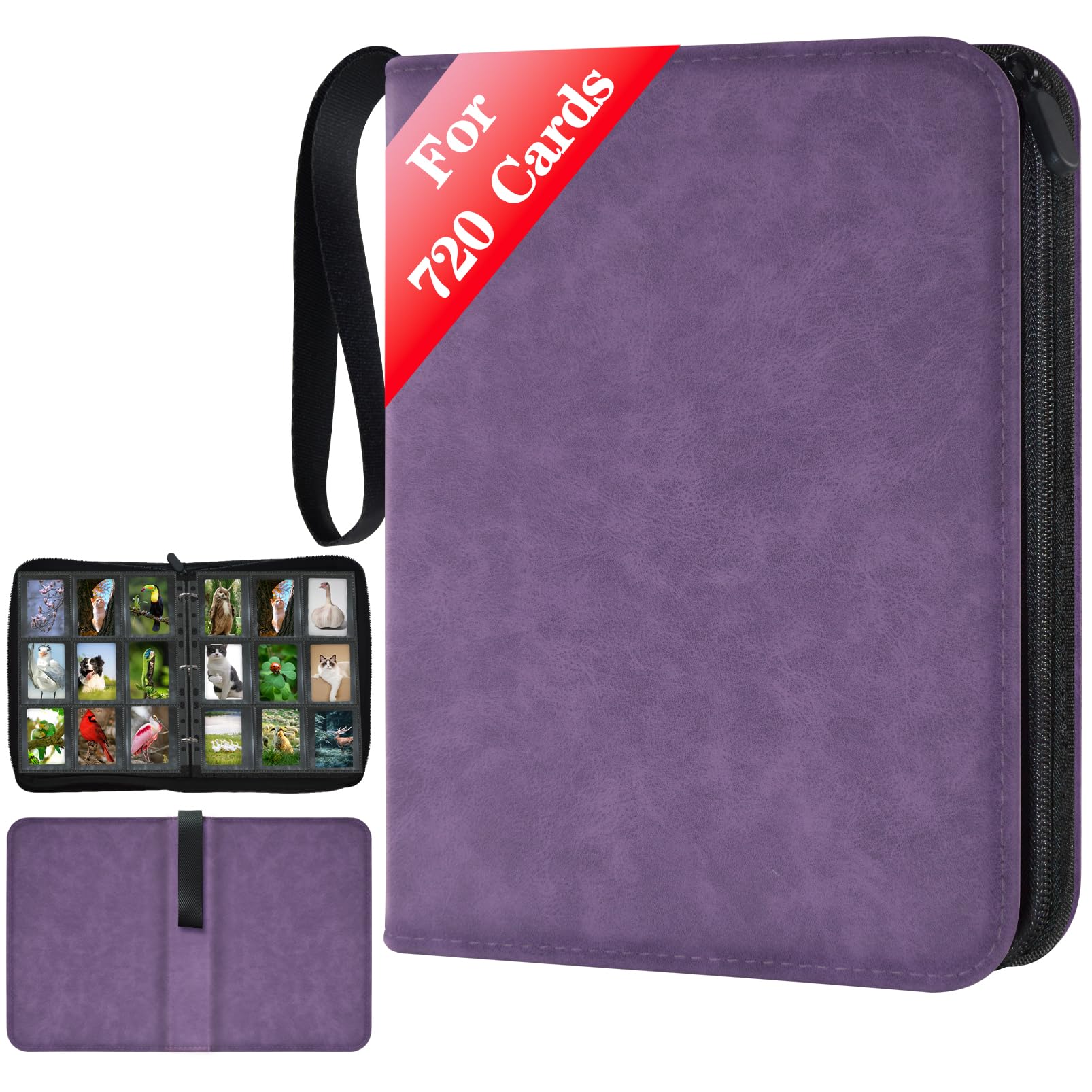 JUSONEY album cartas, hasta 9 lados con capacidad para 720 tarjetas, álbumes de fotos de tarjetas, álbumes de fotos de tarjetas, album cromos(Morado)