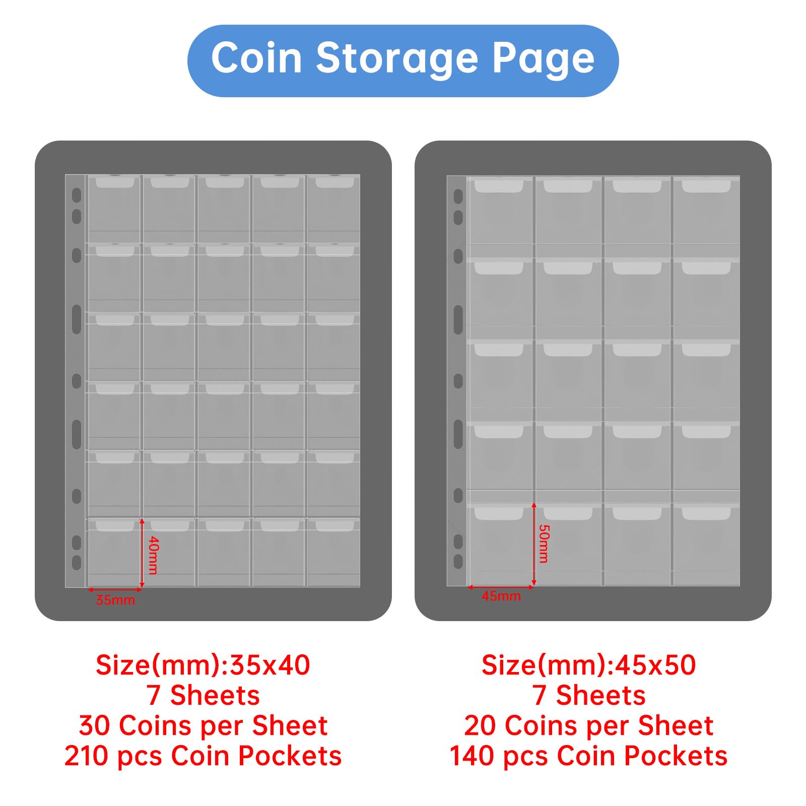 Coin Collection Album with Lock,350 Pockets Fireproof Hard Coin Collection Book&36 Sleeves Currency Collection Binder Storage for up to 45mm Coins(Quarter),Bill,Stamp,Postcard-Black