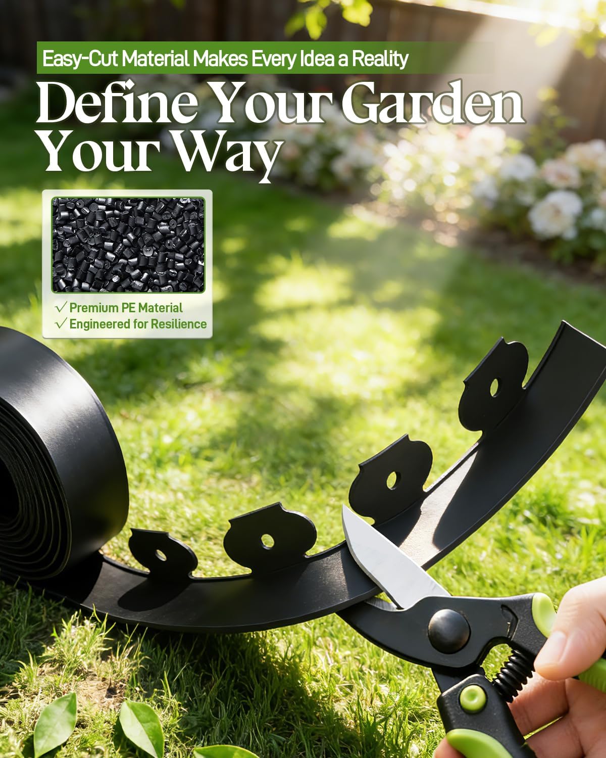 Joyhalo 1.5 in Tall 100ft Garden Edging Border Kit with 120pcs Metal Spikes, No-Dig Flexible Plastic Landscape Edging for Yard, Flower Bed, Lawn, Fence & Landscaping