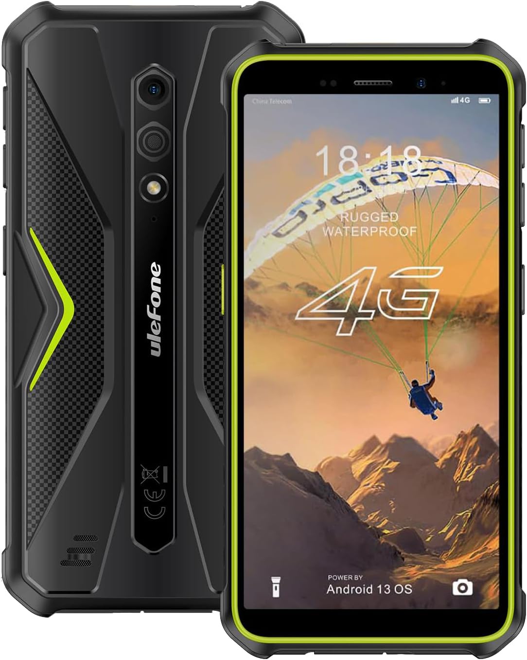 Armor X12 Rugged Phone Android 13, Up to 6GB RAM 32GB ROM, 256GB Expandable, 13MP Waterproof Camera, 4G Smartphone, Three Card Slots, NFC, 5.45 inch Screen, 4860mAh, UK Version, Green
